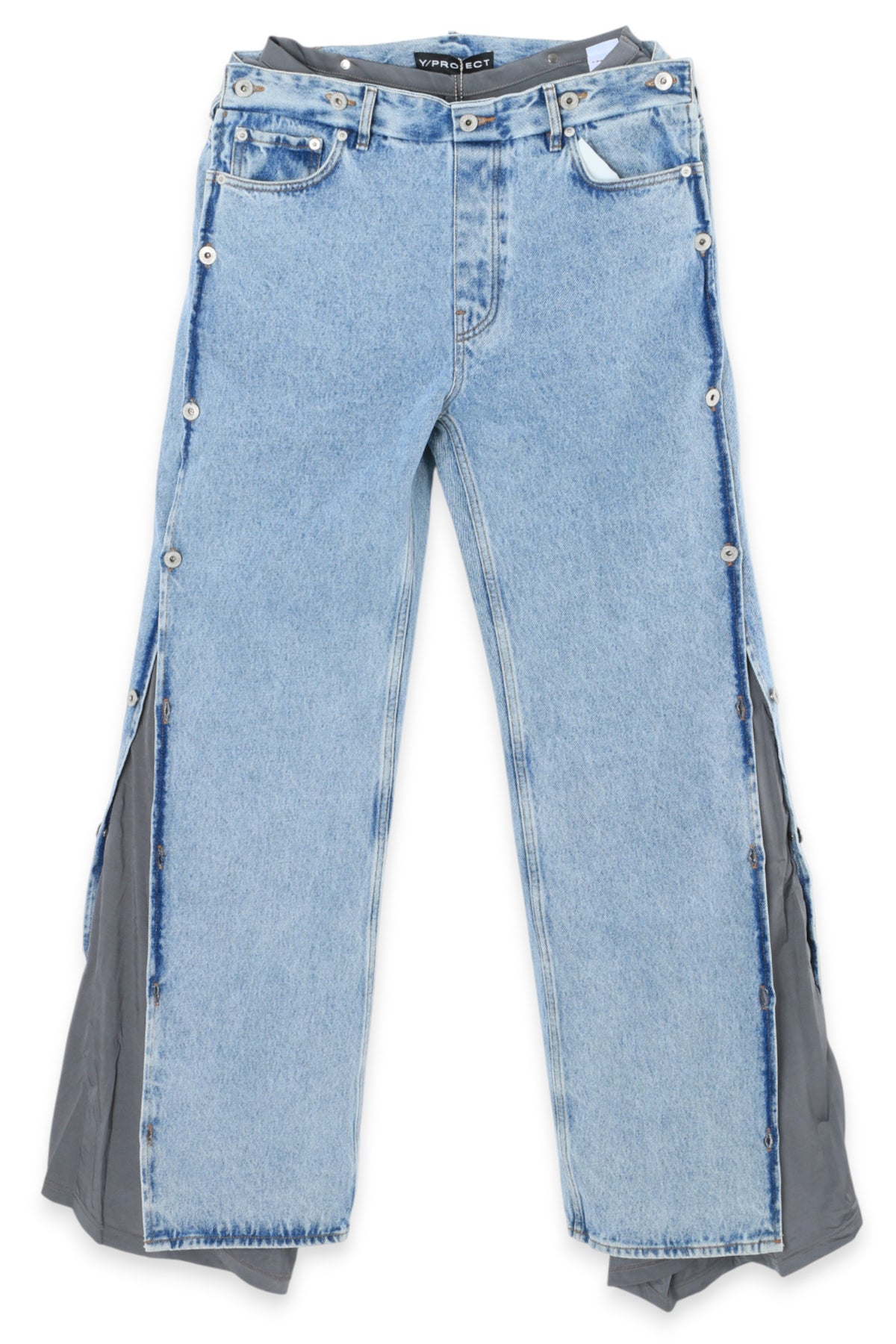 Y PROJECT Collapsed Waist Jeans Ice Blue Gray Denim Pants Unisex 107PA007 D14