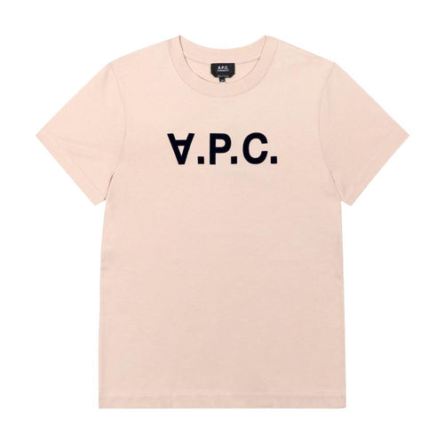 A.P.C. Beige/Dark Navy Unisex Short Sleeve T-Shirt M26384 TBI BEIGE DARK NAVY
