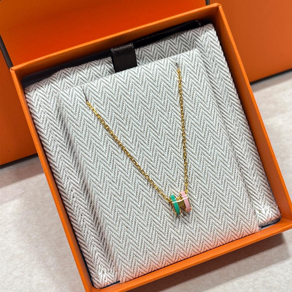 HERMES Mini Pop H Necklace Pink Mint Two-Tone