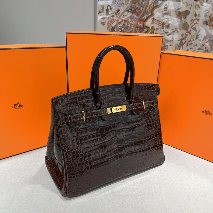 HERMES Alligator Birkin 35 Tote Bag Honey Walnut Gold Hardware