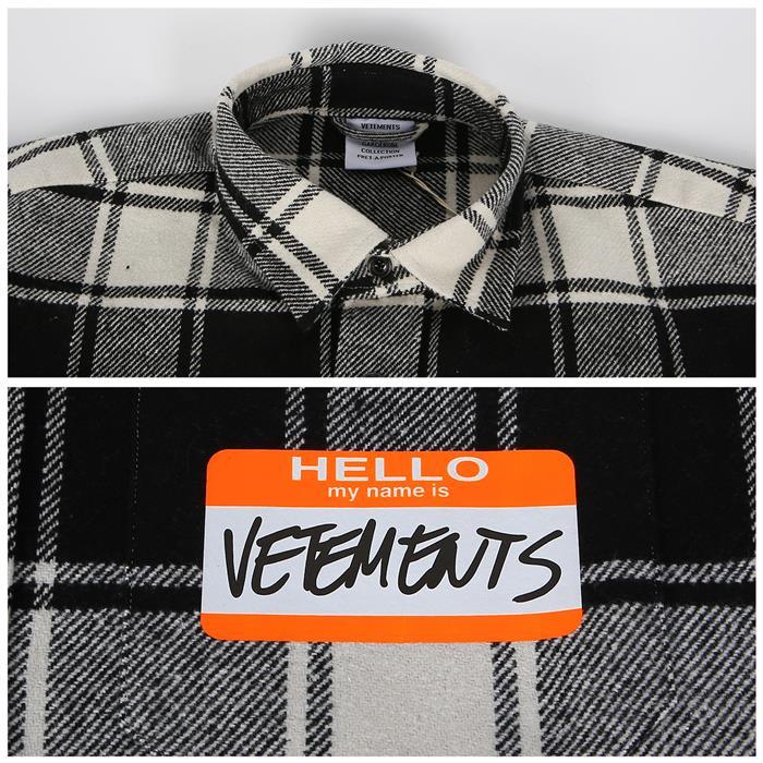 Vetements White Check Name Tag Long Sleeve Shirt
