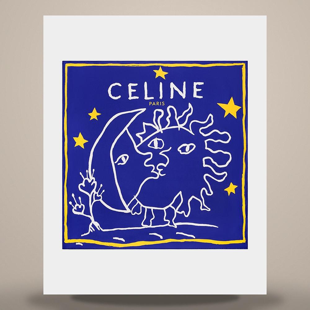 CELINE Square Silk Twill Scarf Blue White Yellow 2AW902S39 GDU3
