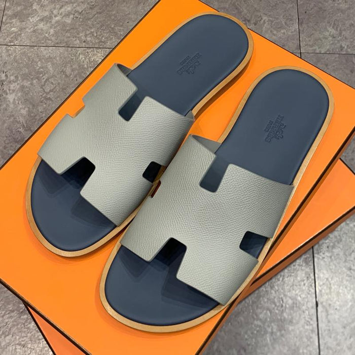HERMES Izmir Epsom Calfskin Sandals Gray Navy Men’s