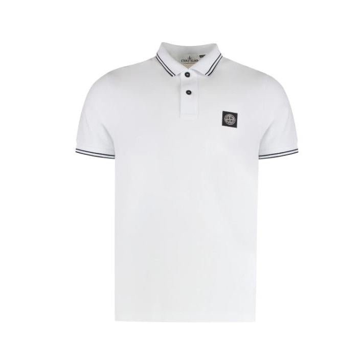 STONE ISLAND Logo Patch Short Sleeve Polo Shirt White Cotton Men