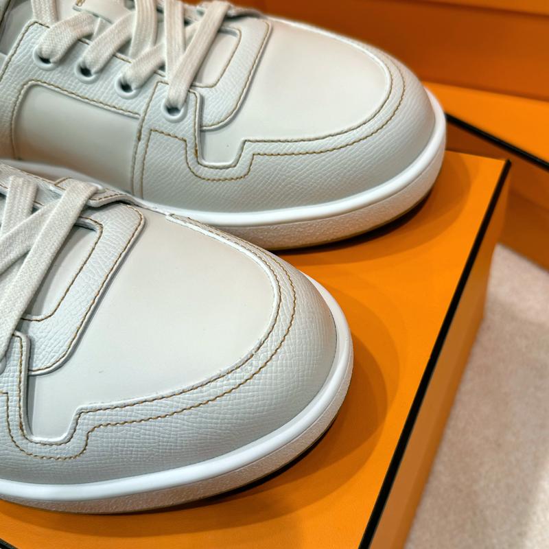 HERMES White Epsom Calfskin Join Low-Top Sneakers