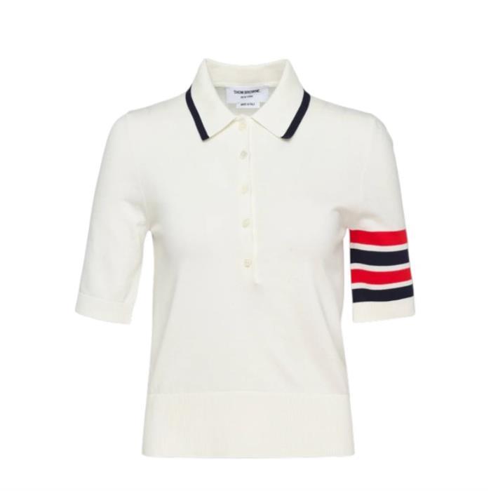 THOM BROWNE Hector Intarsia Jersey Stitch Polo Shirt White