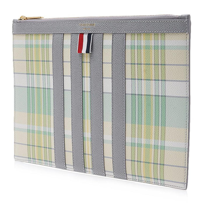 THOM BROWNE Madras Check Leather Clutch Bag for Men