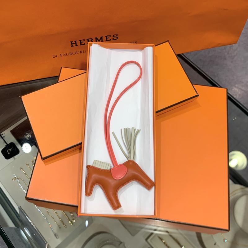 HERMES Rodeo Charm Red Orange Calfskin Lambskin Key Ring Unisex