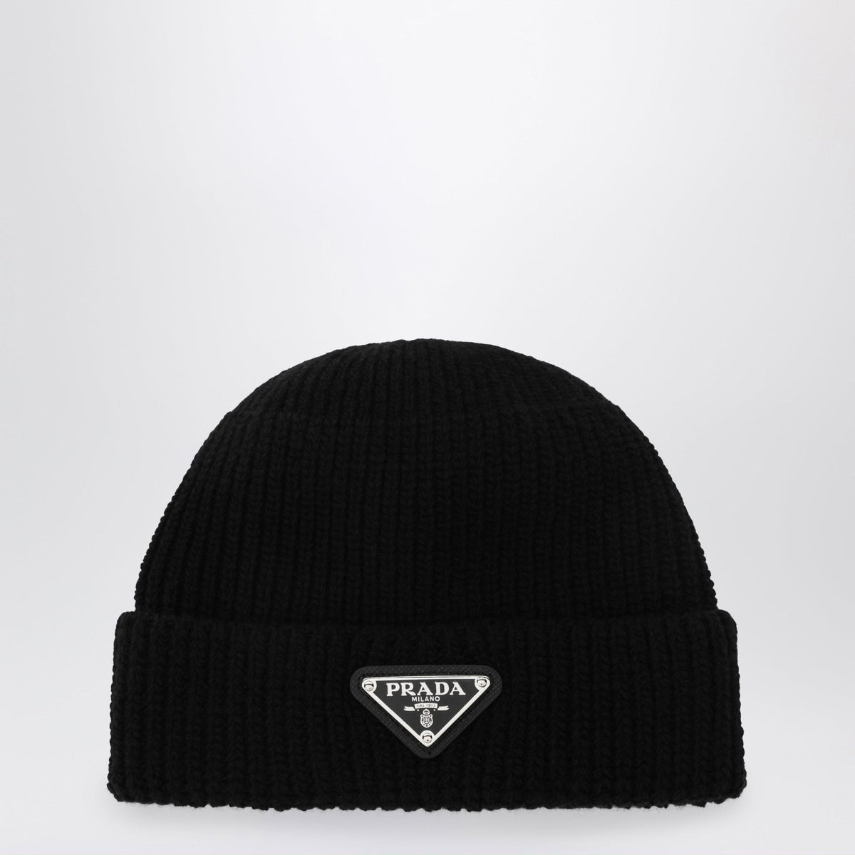 PRADA Black Knit Beanie Hat for Men