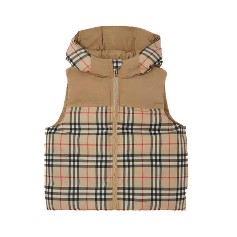 BURBERRY Reversible Check Hooded Down Puffer Vest Women