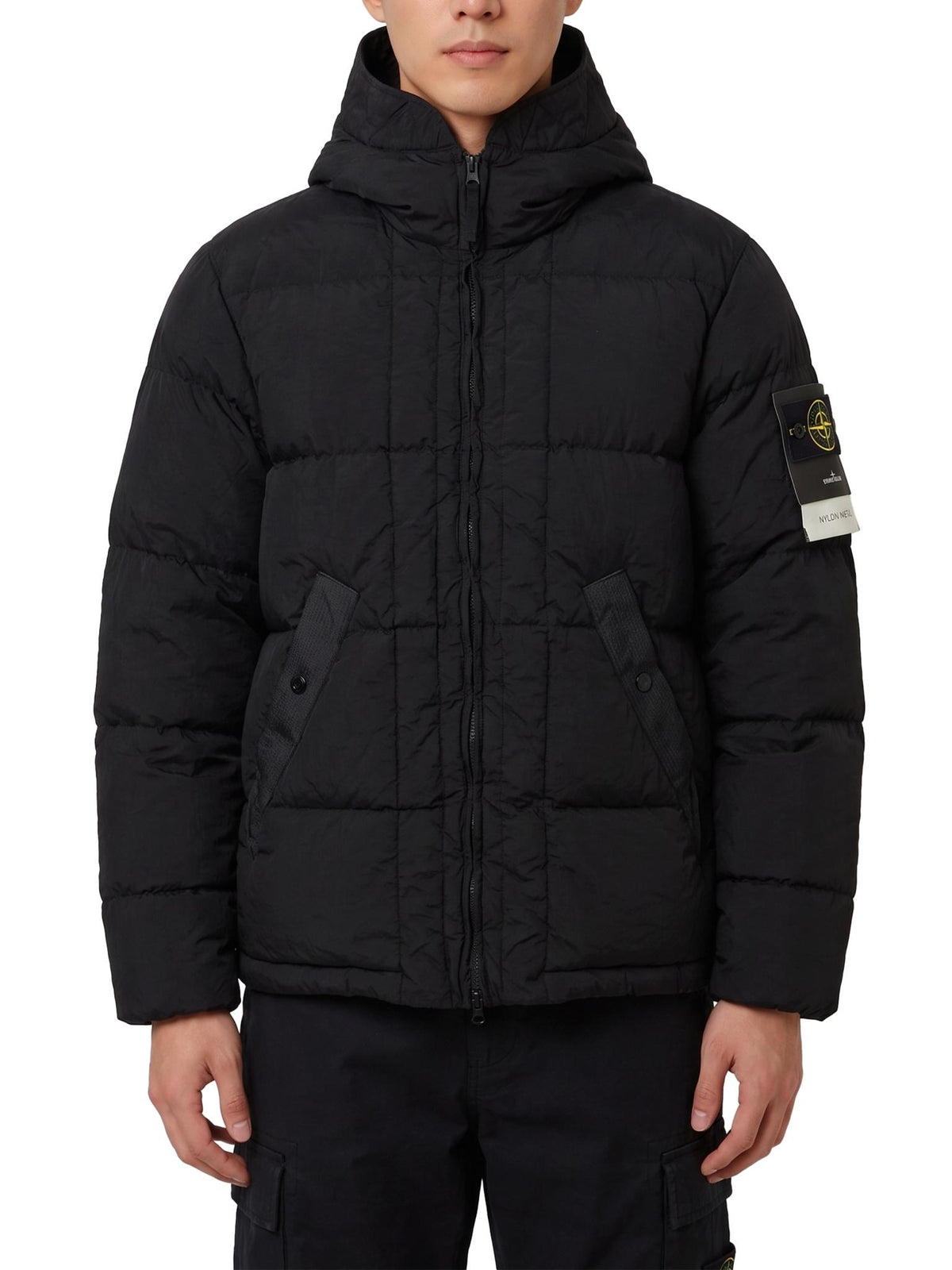 STONE ISLAND Black Nylon Down Puffer Jacket for Men