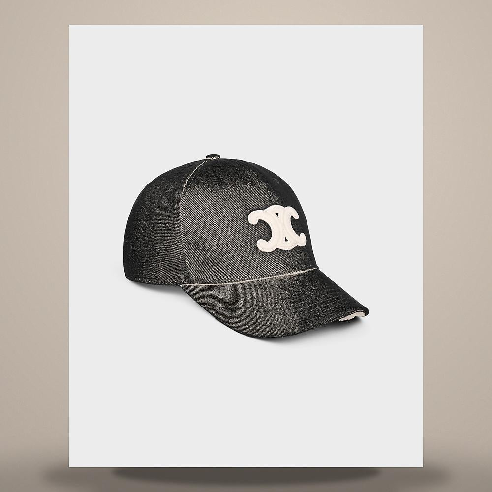 CELINE Triomphe Baseball Cap Cotton Drill Black Cap
