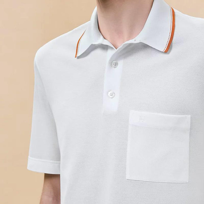 HERMES Piqures Sellier Cotton Polo Shirt White