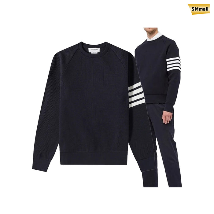 THOM BROWNE Navy 4-Bar Raglan Sleeve Sweatshirt Crewneck Tee