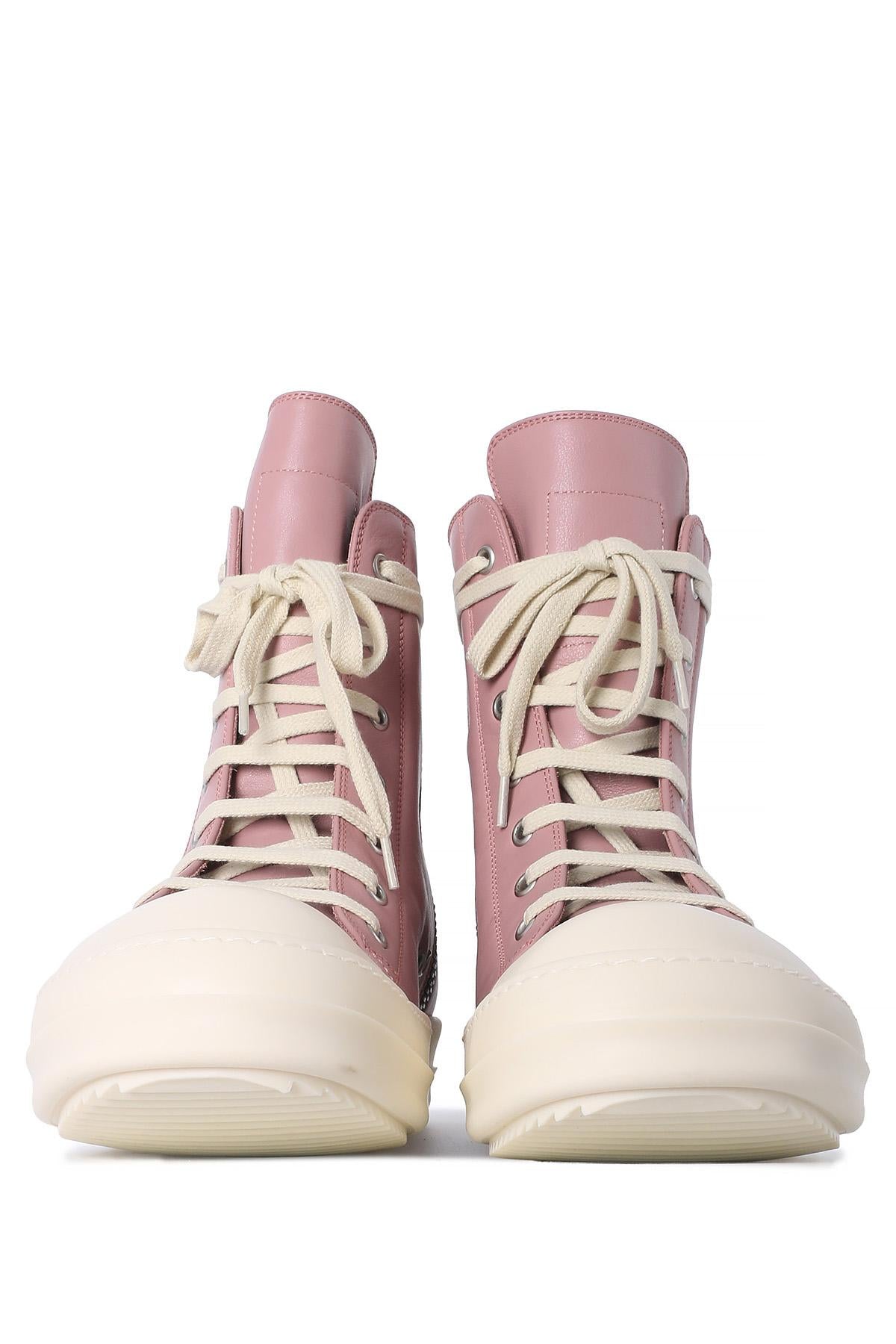 Rick Owens Dusty Pink Milk Leather High-Top Sneakers