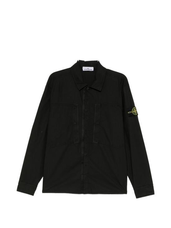 STONE ISLAND Black Long Sleeve Shirt Men’s Cotton Button-Up