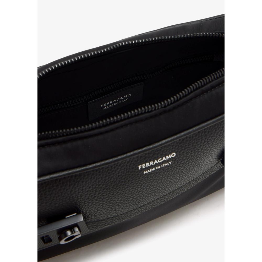 Ferragamo HUG Buckle Crossbody Bag Black Leather Men