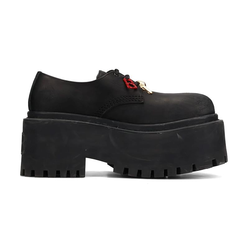 BALENCIAGA Strike Women’s Platform Derby Shoes Black Leather