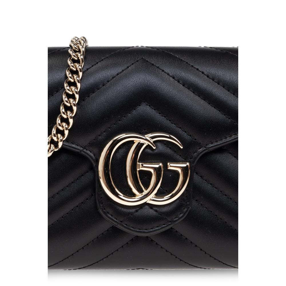 GUCCI GG Marmont Chain Wallet Crossbody Bag Black Leather
