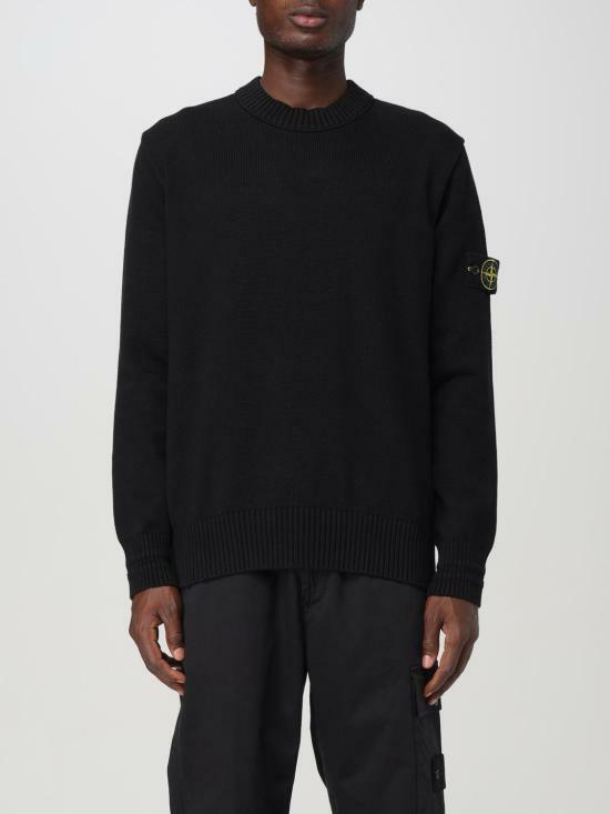 STONE ISLAND Winter Cotton Crewneck Knit Sweater Black