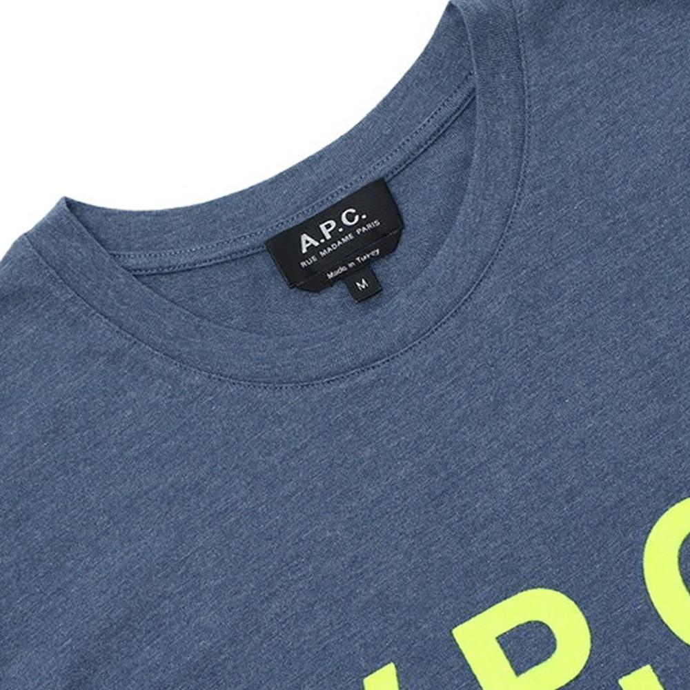 A.P.C. Blue Melange Velvet VPC Logo T-Shirt for Men
