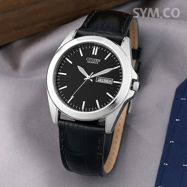 CITIZEN Black Day-Date Quartz Analog Casual Dress Men’s Leather Watch BF0580 06E