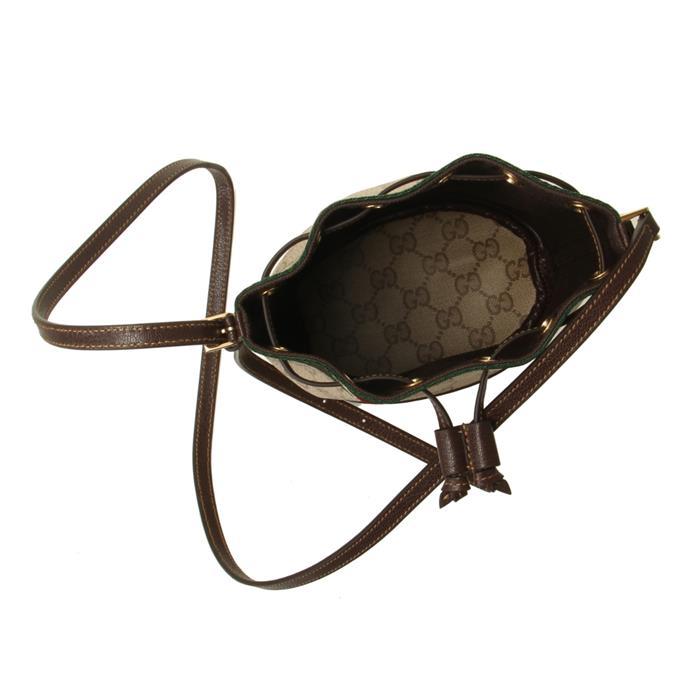 GUCCI Web Mini Bucket Bag Beige Leather Shoulder Bag