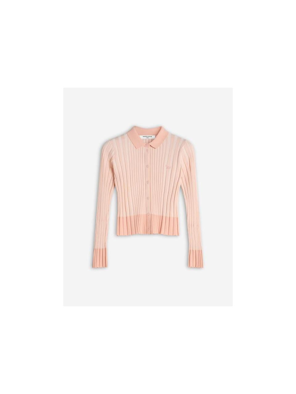 Maison Kitsune Baby Fox Patch Pleated Rib Cardigan Ivory OW00504 KT1121 0088