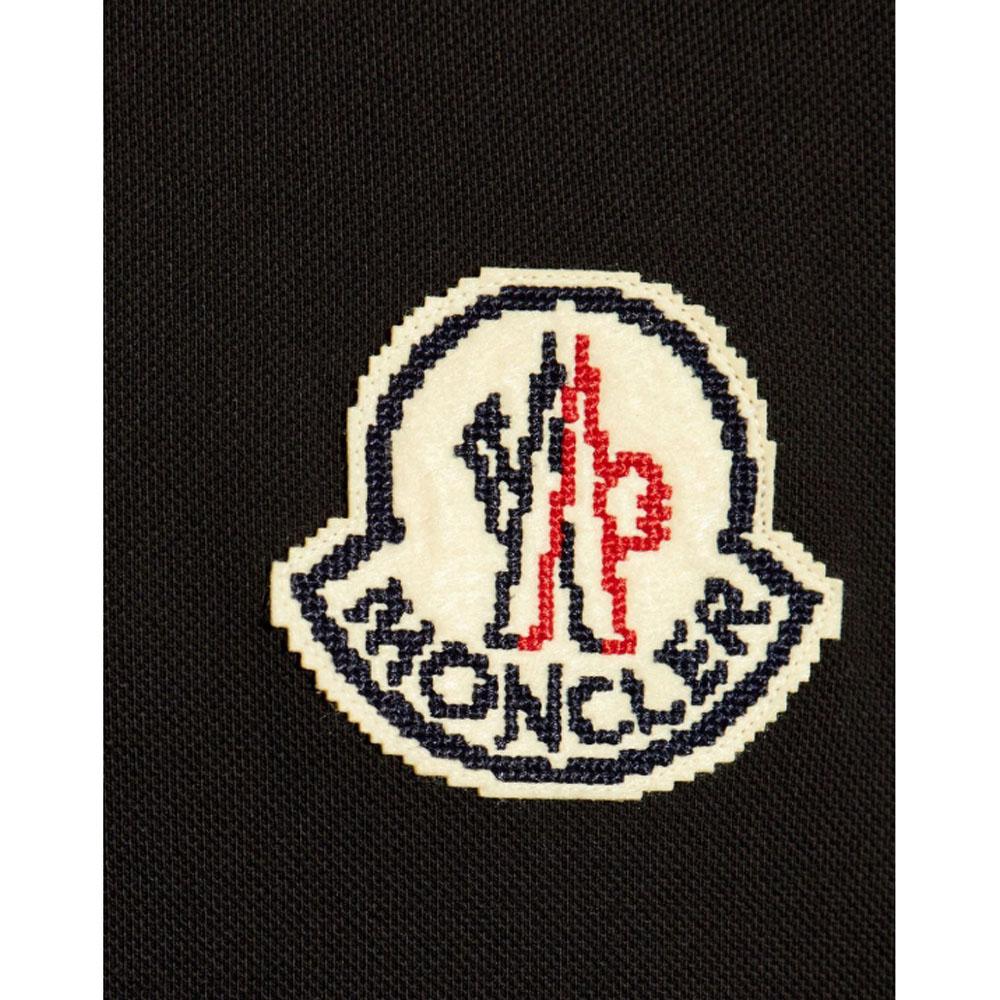 Moncler Men’s Black Big Logo Patch Piqué Short Sleeve Polo Shirt