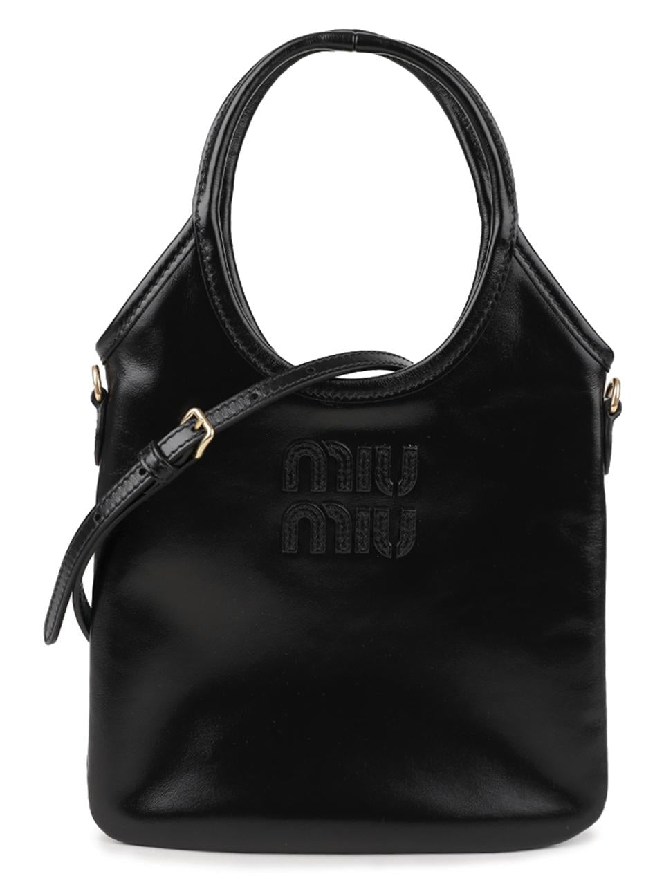 Miu Miu Ivy Leather Tote Handbag Black 5BA281 2IEO F0002