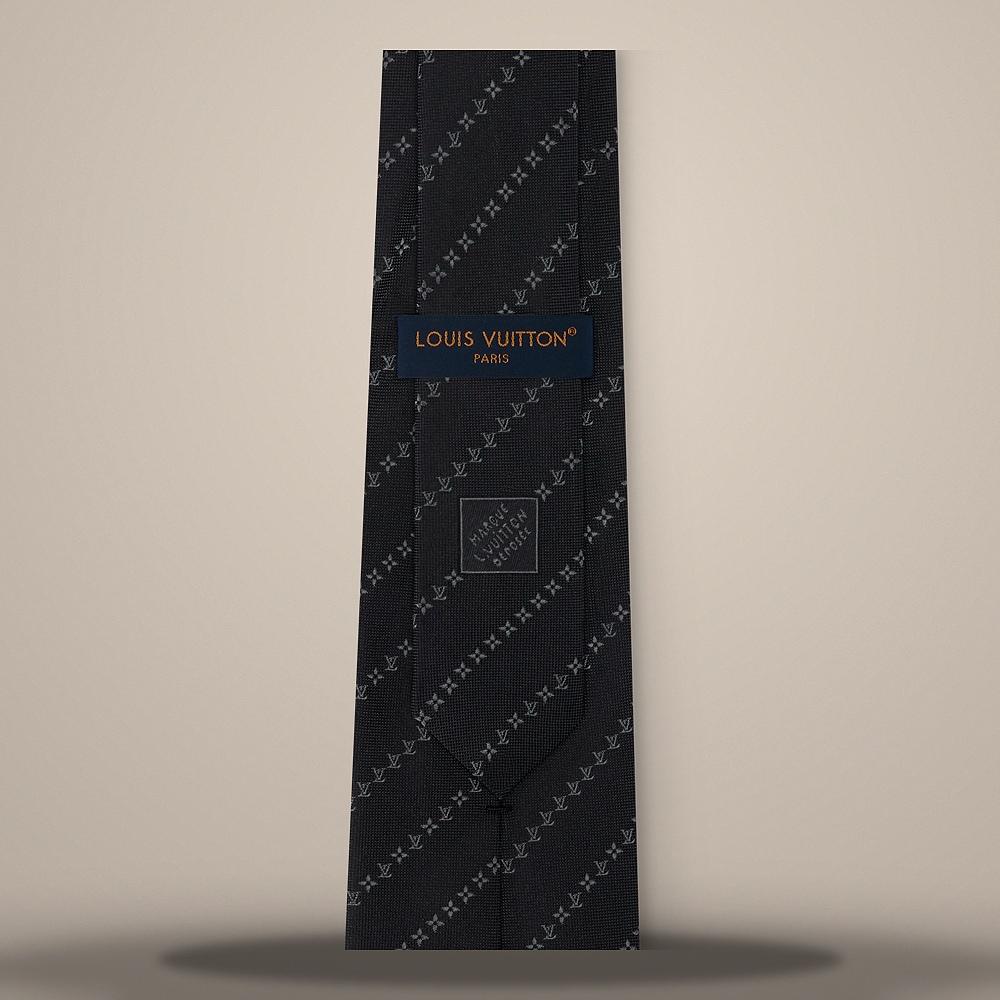 Louis Vuitton Pinstripe Micro Flower Silk Tie Black M98055