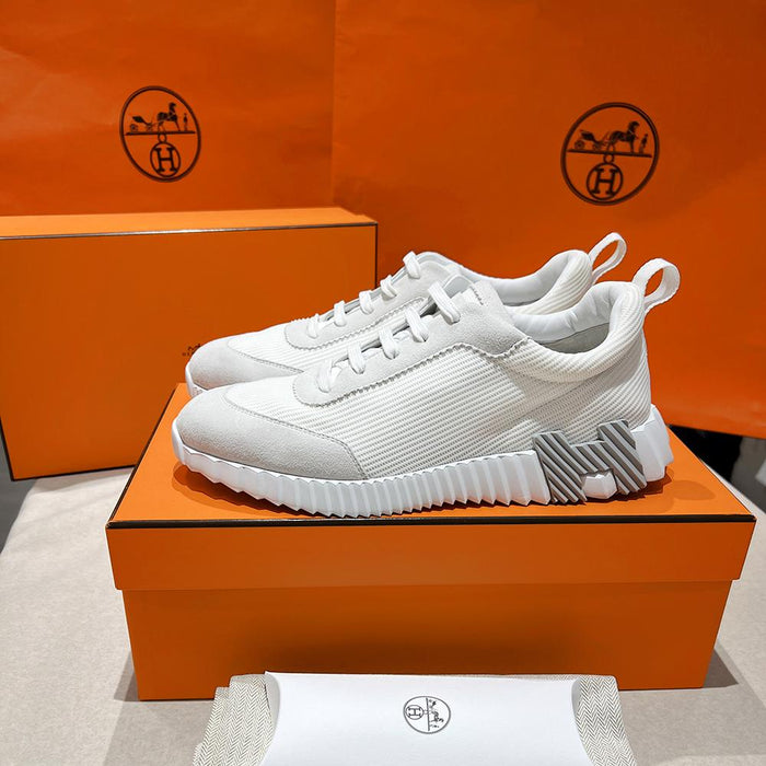 HERMES Bouncing Knit Mesh Low-Top Sneakers All White H Gray Unisex