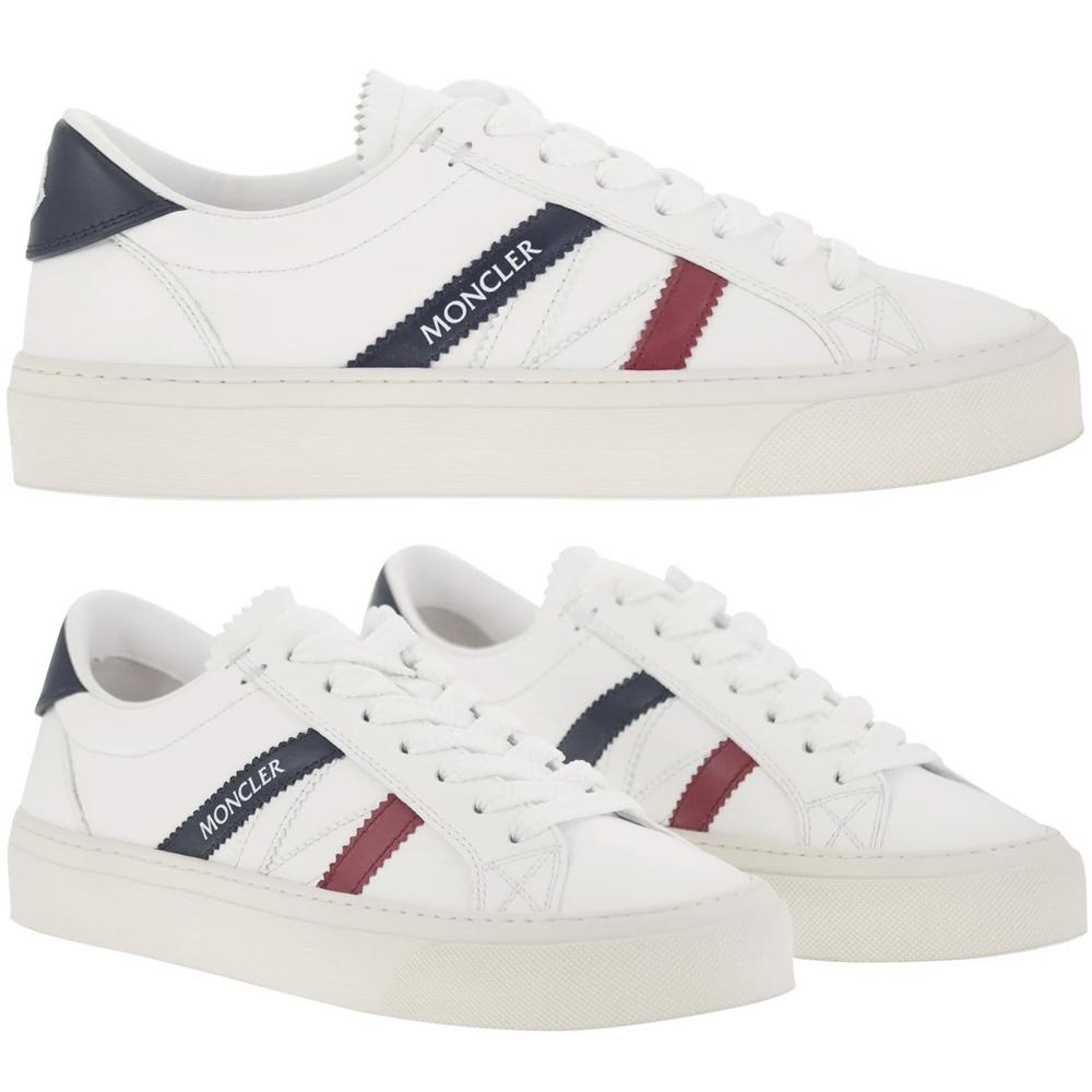 Moncler Monaco 2 Tricolor Stripe Low-Top Sneakers White Leather