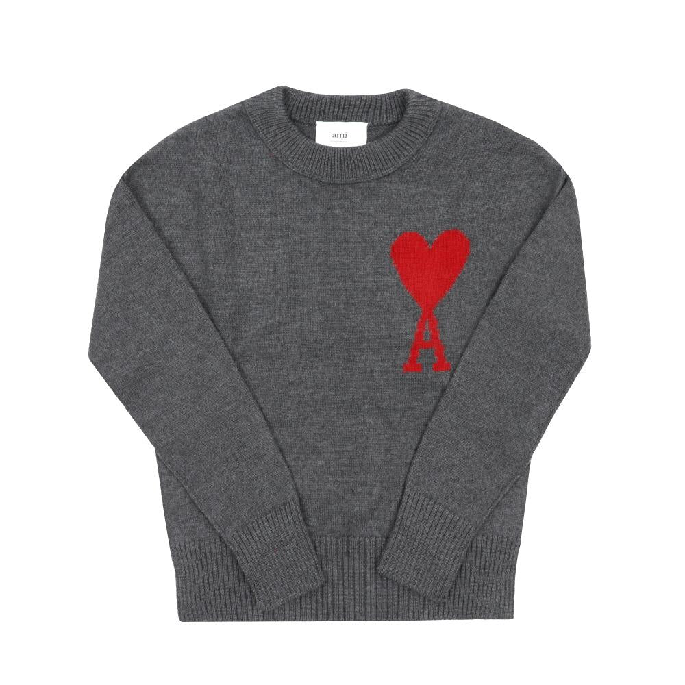 AMI Big Heart Logo Intarsia Crewneck Knit Sweater for Men
