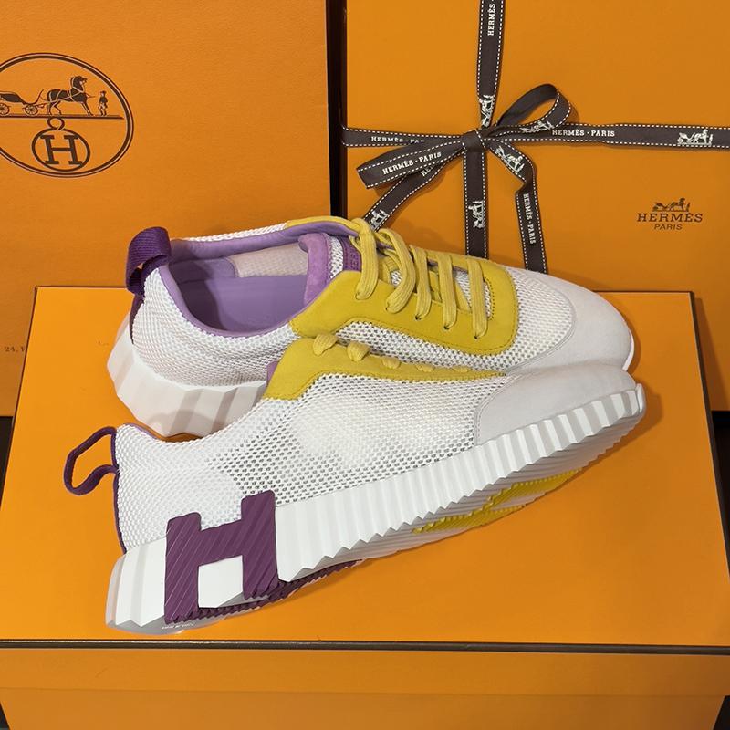 HERMES Bouncing White Mesh H Yellow Purple Two-Tone Low-Top Sneakers