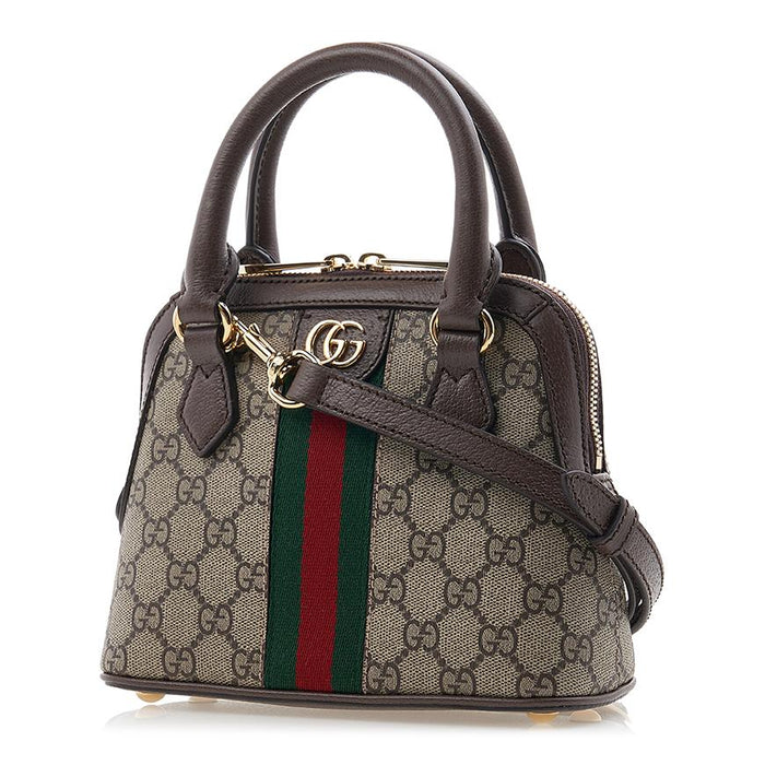 GUCCI Ophidia GG Mini Top Handle Bag Brown Beige Canvas Leather Tote