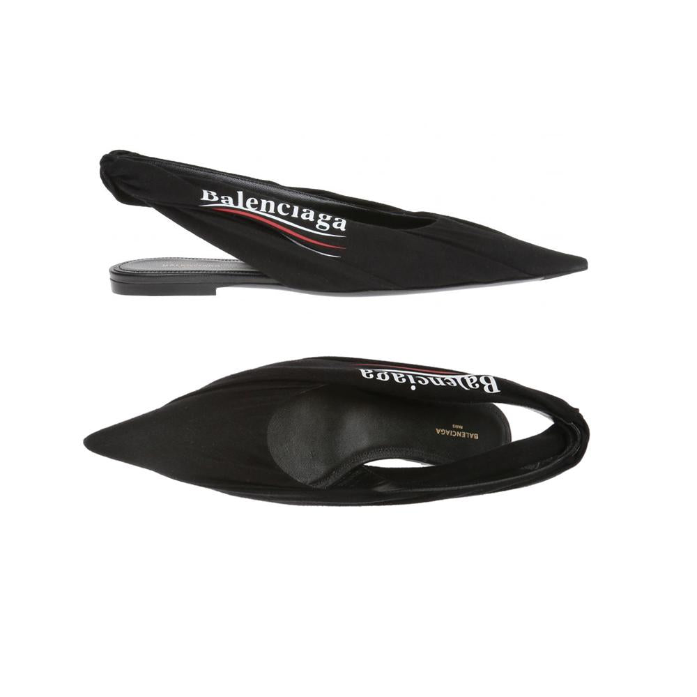 BALENCIAGA Logo Flat Slingback Sandals Black
