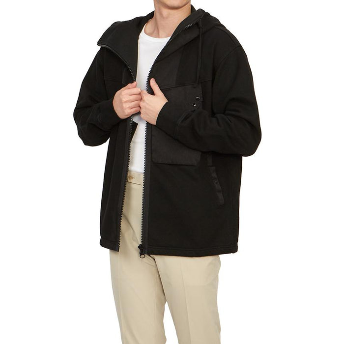 Ten C Men’s Fleece Lined Hooded Zip-Up Knit Jacket Black