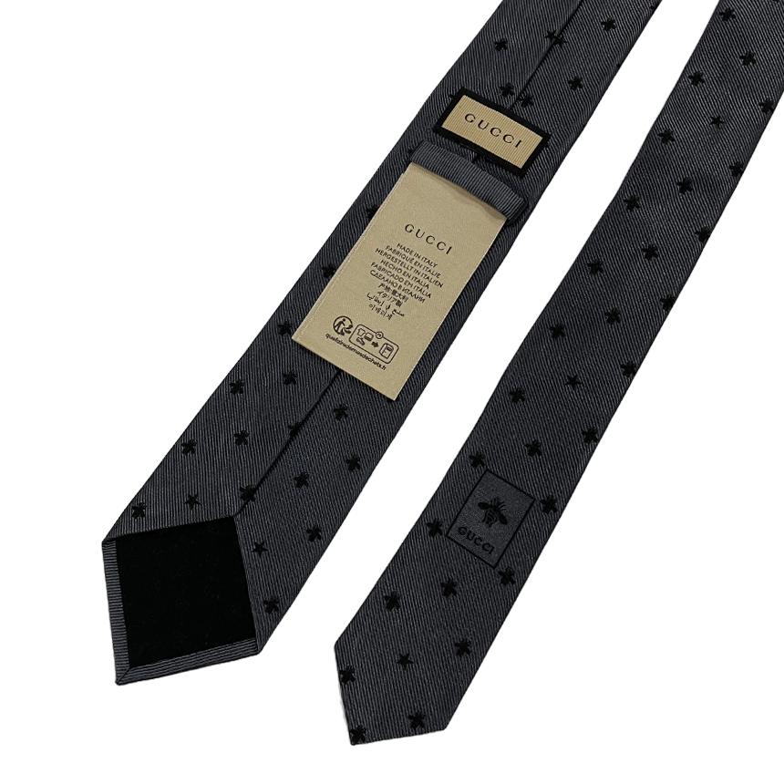 GUCCI Bee Pattern Silk Tie Gray