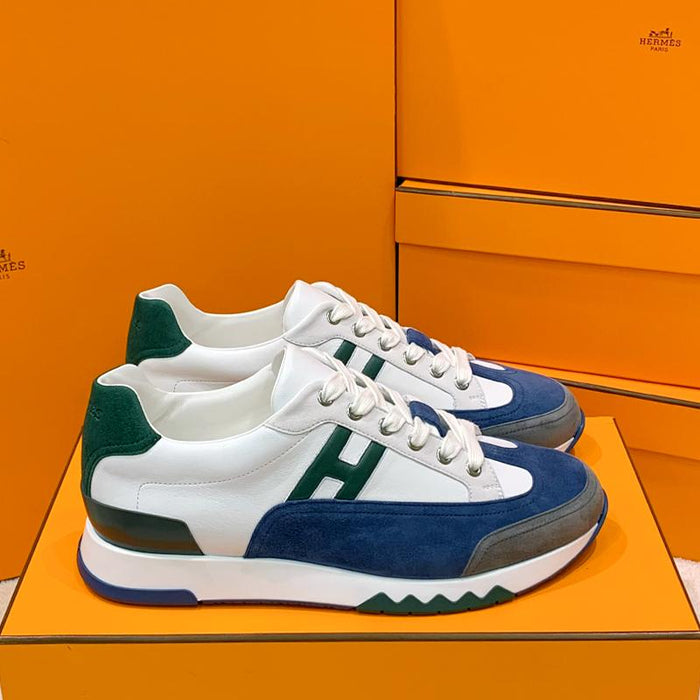 HERMES White Navy Calfskin Trail Low-Top Sneakers for Men