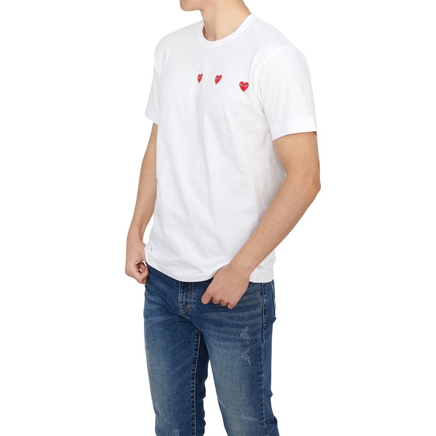 Comme des Garcons Triple Red Heart Unisex Short Sleeve T-Shirt