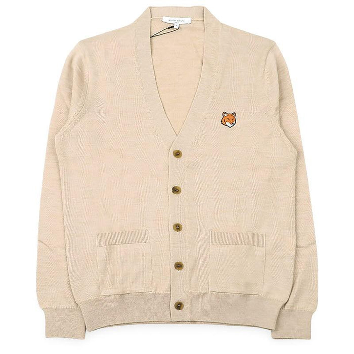 Maison Kitsune Men’s Merino Wool Fox Head Regular Cardigan Almond