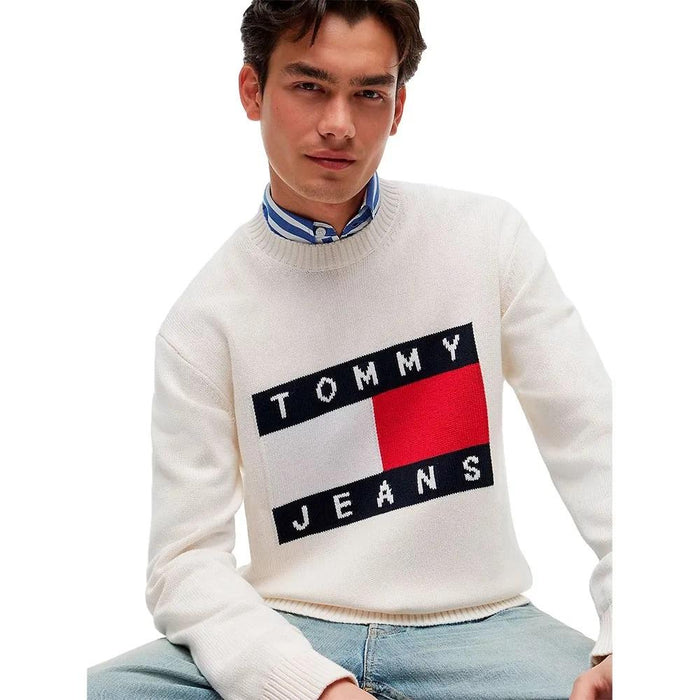 TOMMY HILFIGER White Flag Logo Crewneck Sweater Mens