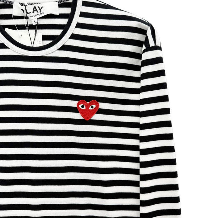 Comme des Garcons Red Heart Patch Stripe Unisex Long Sleeve T-Shirt