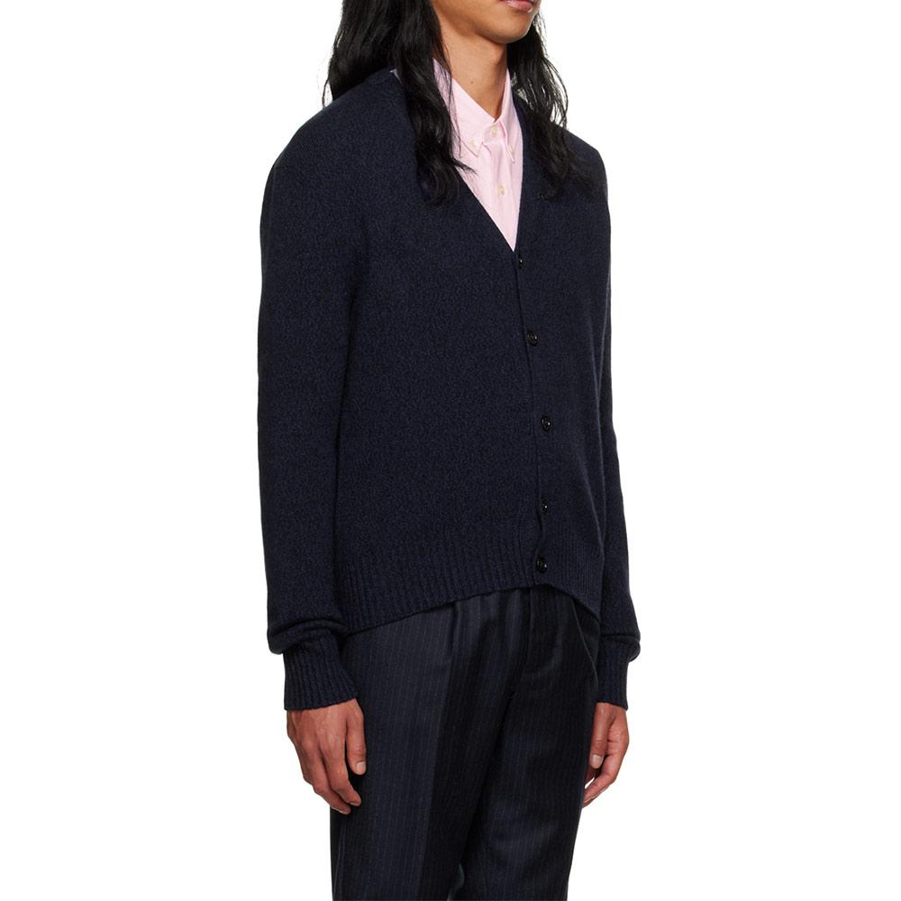 AMI Chainstitch Heart Logo Cashmere Cardigan Unisex Navy