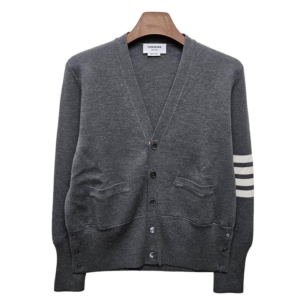 THOM BROWNE Diagonal Stripe Milano Stitch Wool Cardigan Gray Men