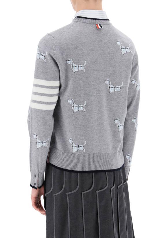 THOM BROWNE Light Gray Wool Round Neck Knit Sweater for Men