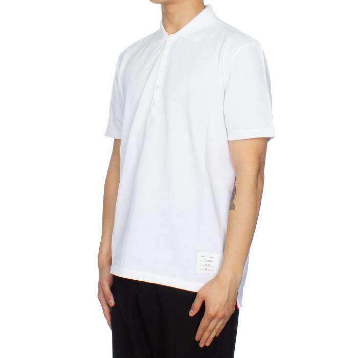 THOM BROWNE Men’s Relaxed Fit Polo Shirt White Three-Stripe Back