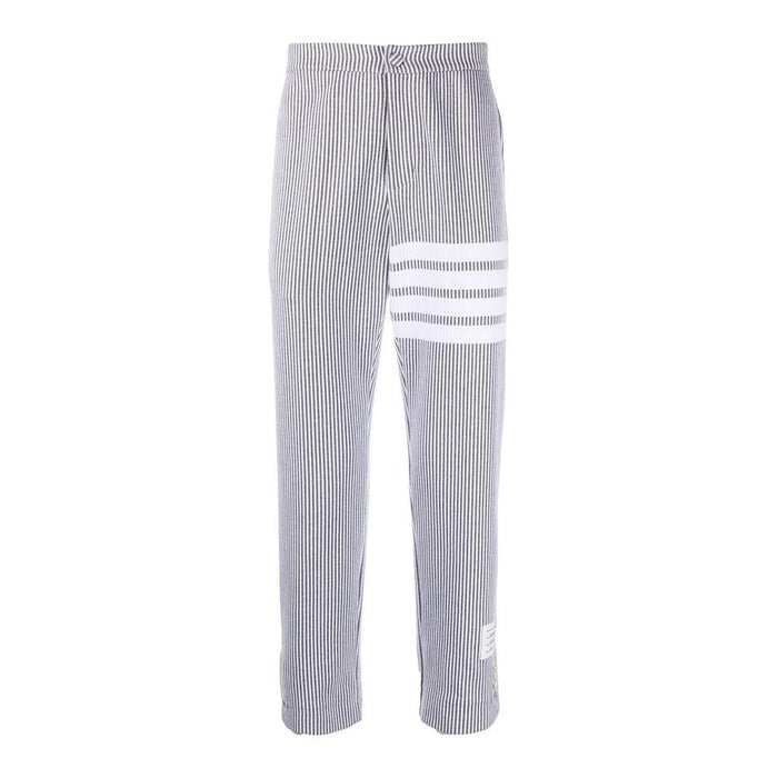 THOM BROWNE Light Gray 4-Bar Seersucker Loopback Cotton Classic Pants