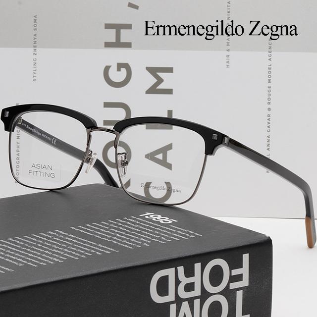Zegna Square Half-Rim Acetate Eyeglass Frames Unisex EZ5139F 001